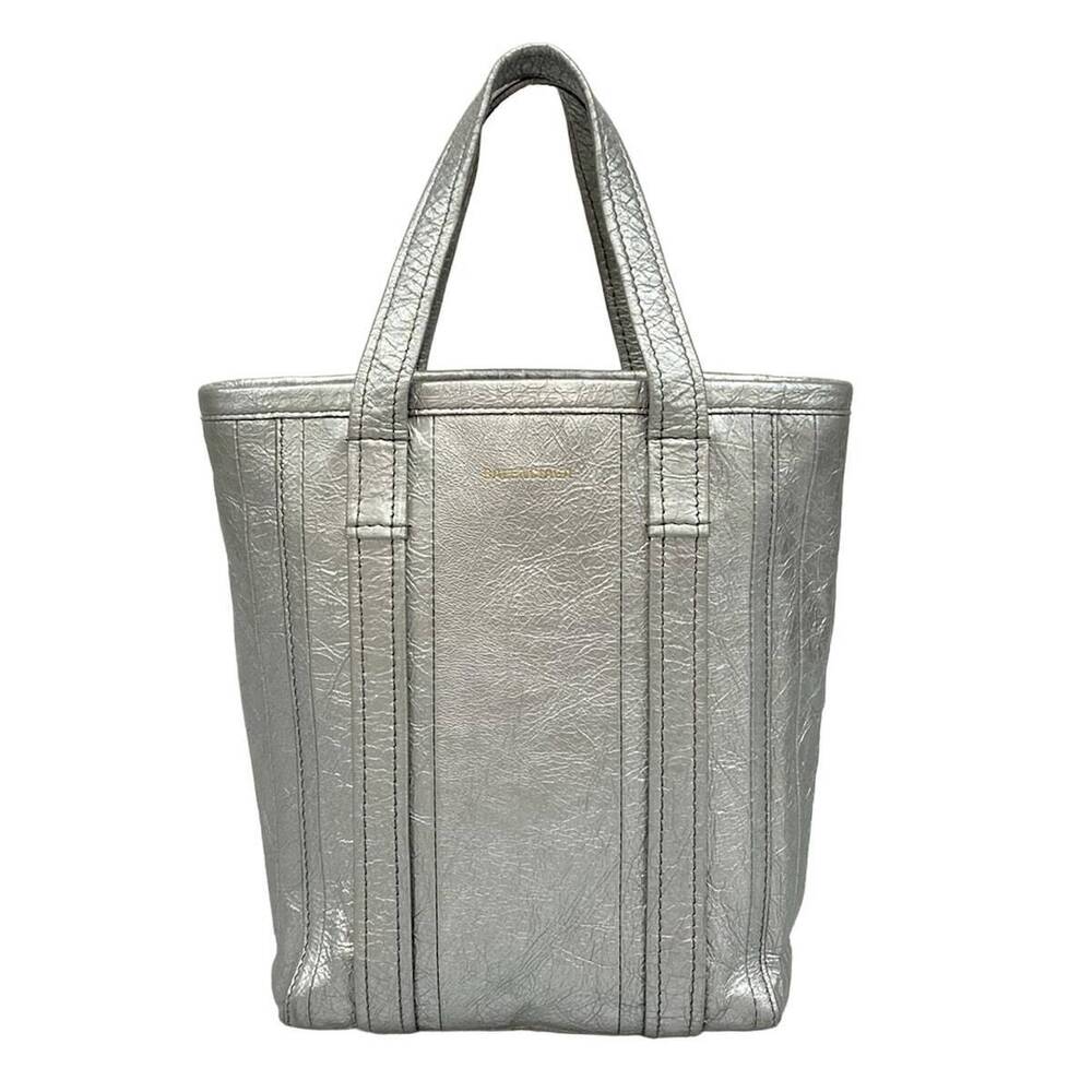 BALENCIAGA Barbes Shopper Tote Bag Silver Leather